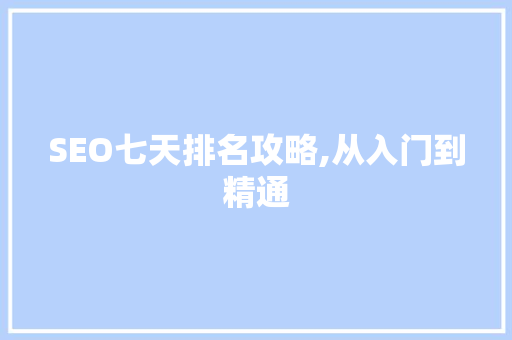 SEO七天排名攻略,从入门到精通