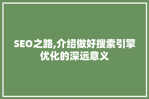 SEO之路,介绍做好搜索引擎优化的深远意义