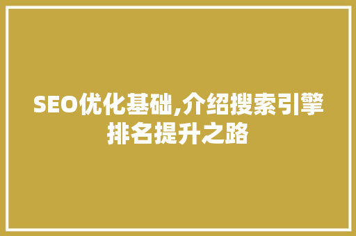 SEO优化基础,介绍搜索引擎排名提升之路