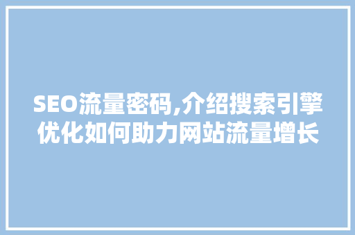 SEO流量密码,介绍搜索引擎优化如何助力网站流量增长