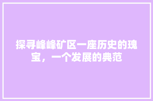 探寻峰峰矿区一座历史的瑰宝，一个发展的典范