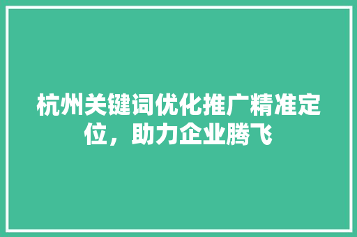 杭州关键词优化推广精准定位，助力企业腾飞