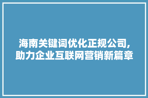 海南关键词优化正规公司,助力企业互联网营销新篇章