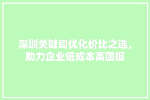 深圳关键词优化价比之选，助力企业低成本高回报