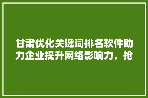甘肃优化关键词排名软件助力企业提升网络影响力，抢占市场先机