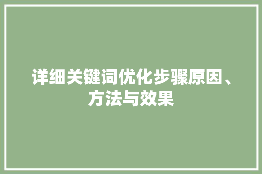 详细关键词优化步骤原因、方法与效果