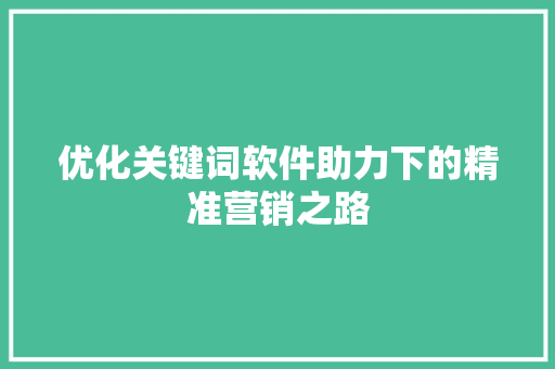 优化关键词软件助力下的精准营销之路
