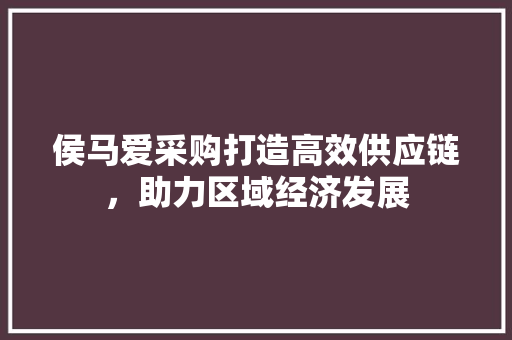 侯马爱采购打造高效供应链，助力区域经济发展