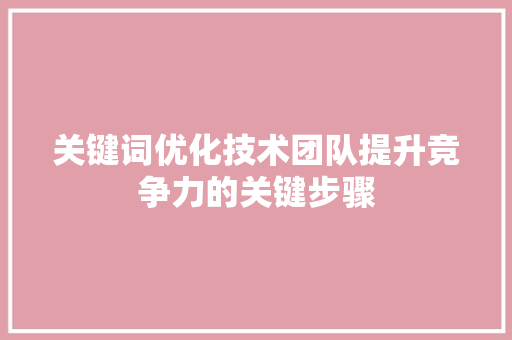 关键词优化技术团队提升竞争力的关键步骤