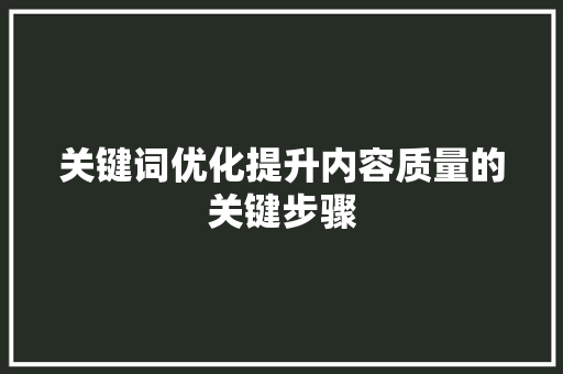 关键词优化提升内容质量的关键步骤
