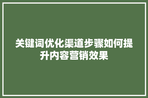 关键词优化渠道步骤如何提升内容营销效果