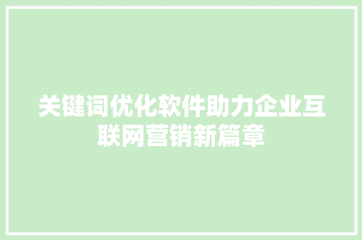 关键词优化软件助力企业互联网营销新篇章