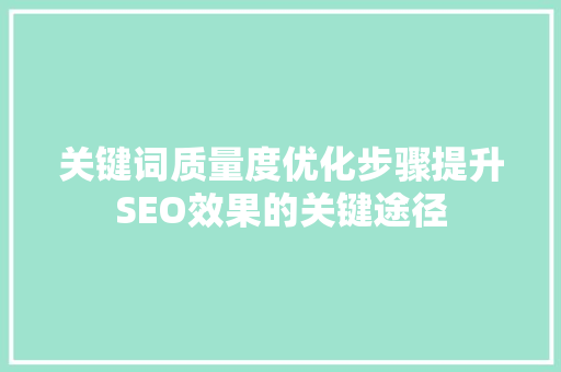 关键词质量度优化步骤提升SEO效果的关键途径