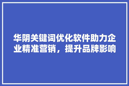 华阴关键词优化软件助力企业精准营销，提升品牌影响力