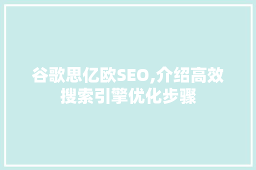 谷歌思亿欧SEO,介绍高效搜索引擎优化步骤