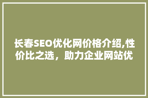 长春SEO优化网价格介绍,性价比之选，助力企业网站优化