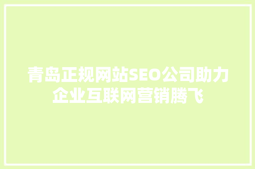 青岛正规网站SEO公司助力企业互联网营销腾飞