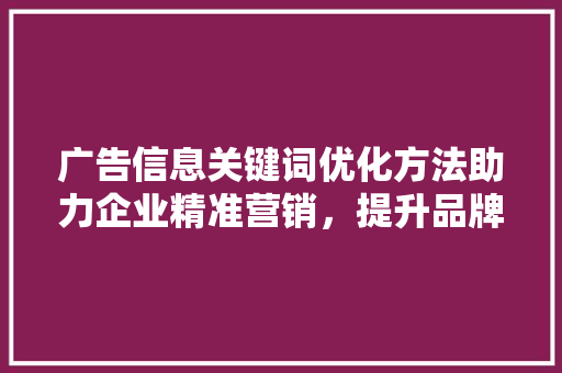广告信息关键词优化方法助力企业精准营销，提升品牌影响力