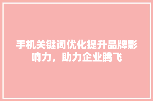 手机关键词优化提升品牌影响力，助力企业腾飞