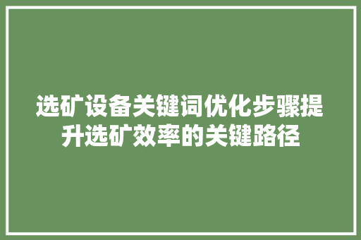 选矿设备关键词优化步骤提升选矿效率的关键路径