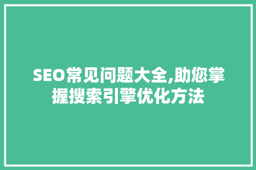 SEO常见问题大全,助您掌握搜索引擎优化方法