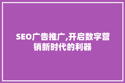 SEO广告推广,开启数字营销新时代的利器