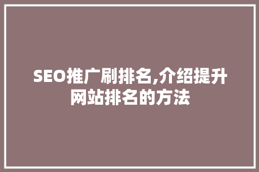 SEO推广刷排名,介绍提升网站排名的方法