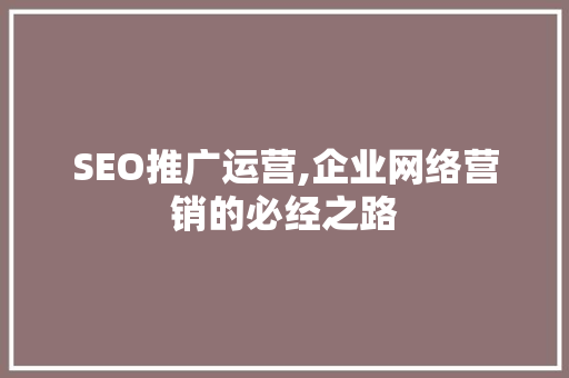 SEO推广运营,企业网络营销的必经之路