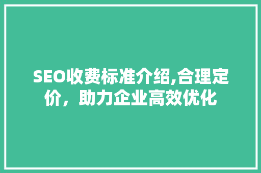SEO收费标准介绍,合理定价，助力企业高效优化