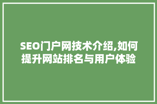 SEO门户网技术介绍,如何提升网站排名与用户体验