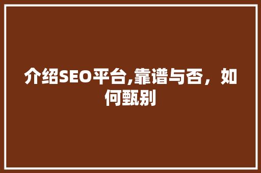 介绍SEO平台,靠谱与否，如何甄别