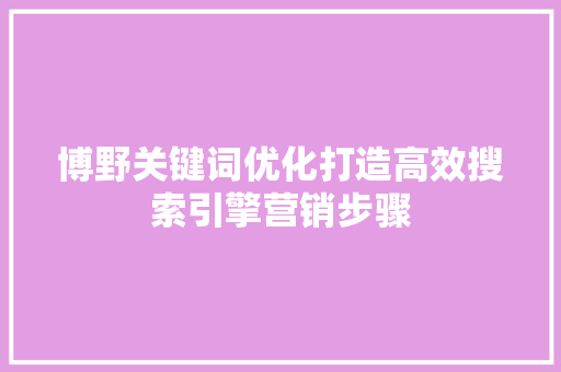 博野关键词优化打造高效搜索引擎营销步骤