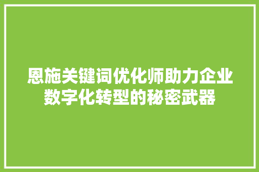 恩施关键词优化师助力企业数字化转型的秘密武器