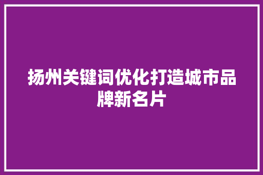 扬州关键词优化打造城市品牌新名片