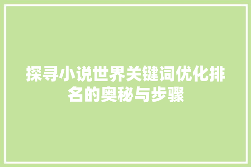 探寻小说世界关键词优化排名的奥秘与步骤