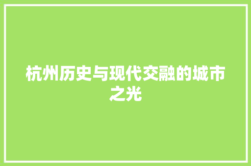 杭州历史与现代交融的城市之光