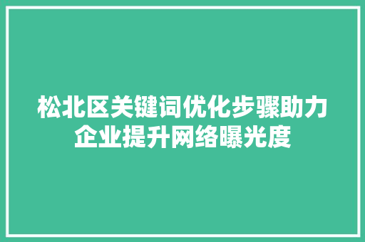 松北区关键词优化步骤助力企业提升网络曝光度