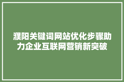 濮阳关键词网站优化步骤助力企业互联网营销新突破